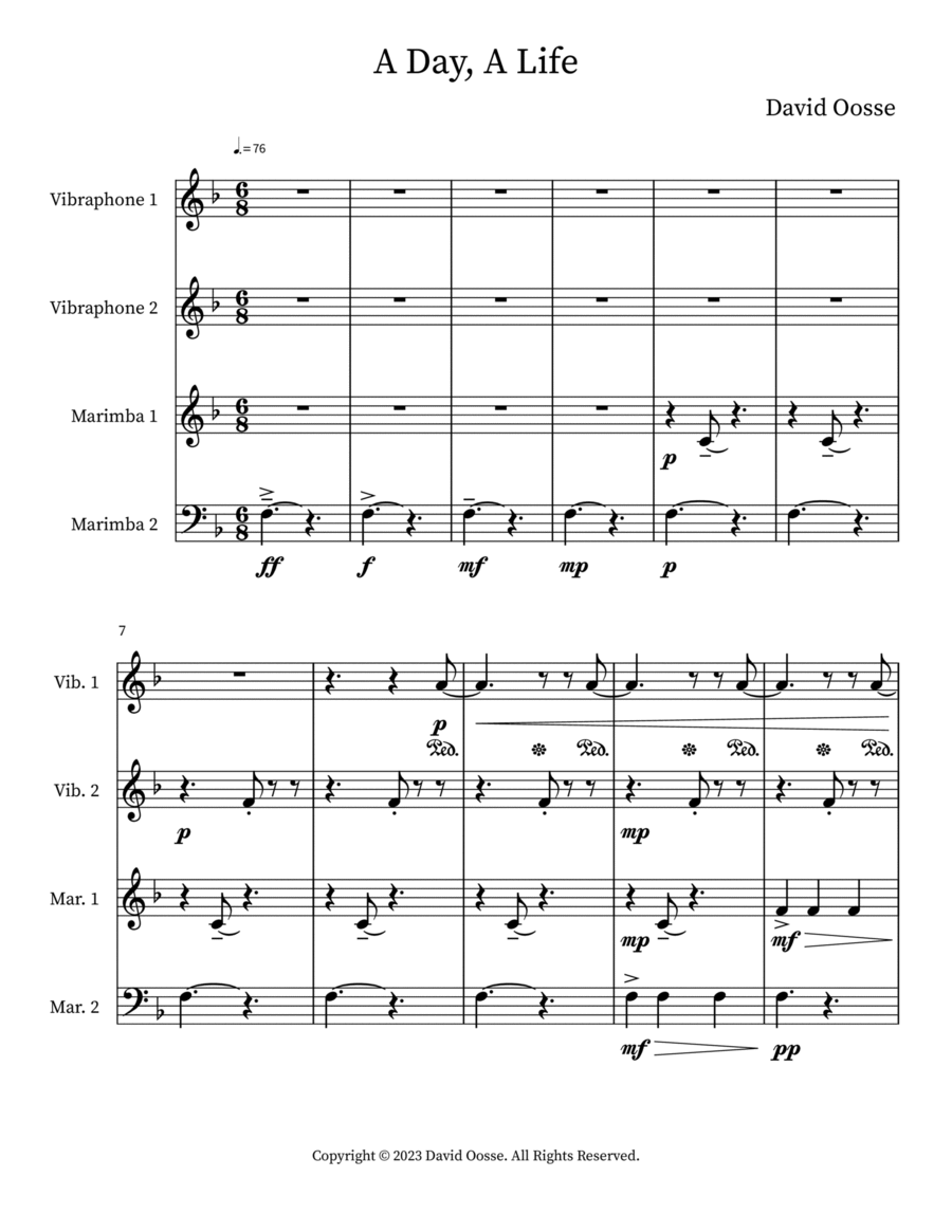 A Day, A Life Marimba scores gallery preview page 1