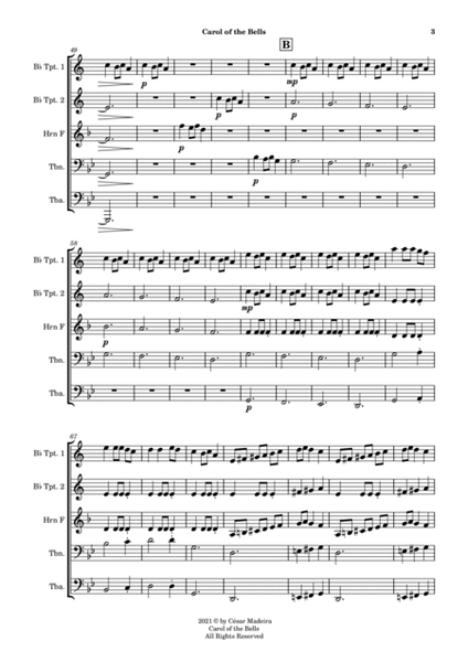 Carol Of The Bells - Brass Quintet (Full Score and Parts) image number null