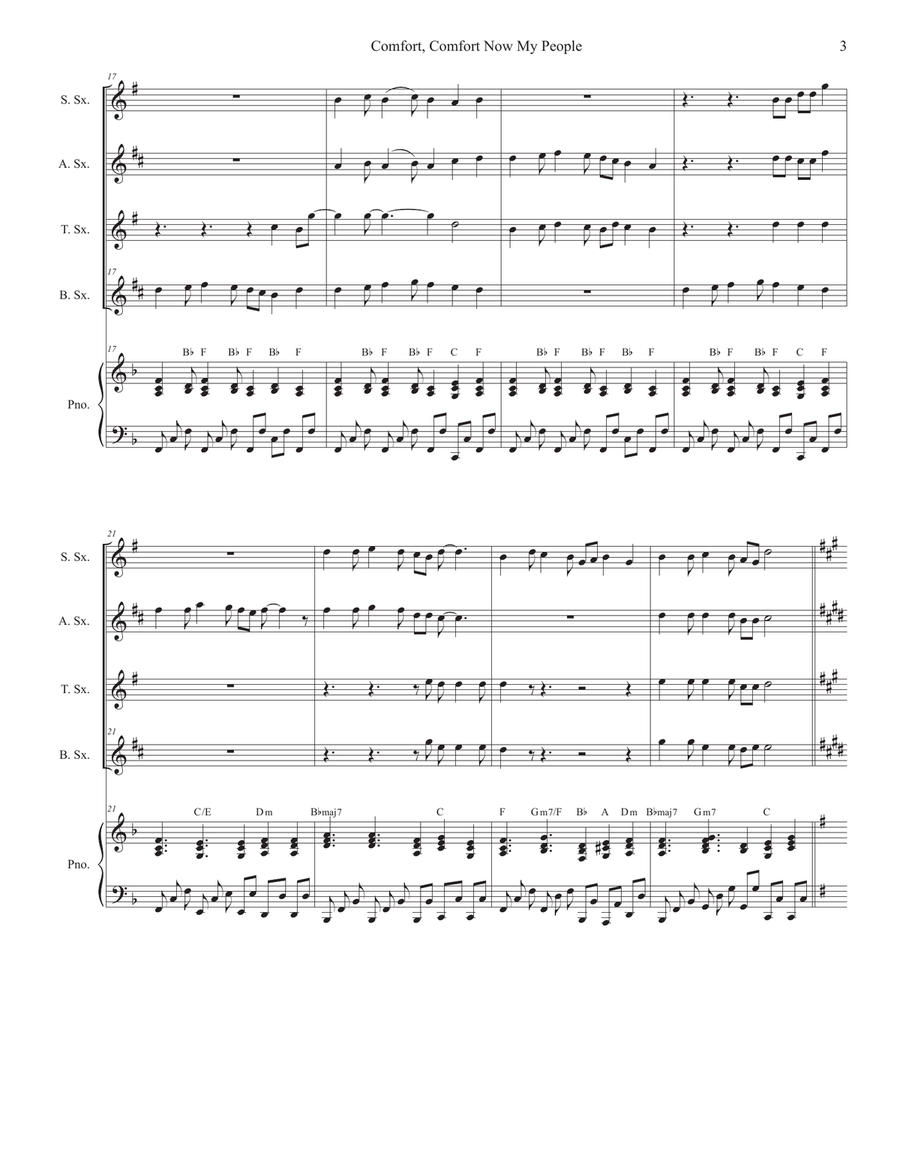 Comfort, Comfort Now My People (Saxophone Quartet and Piano) Woodwind Ensemble scores gallery preview page 4