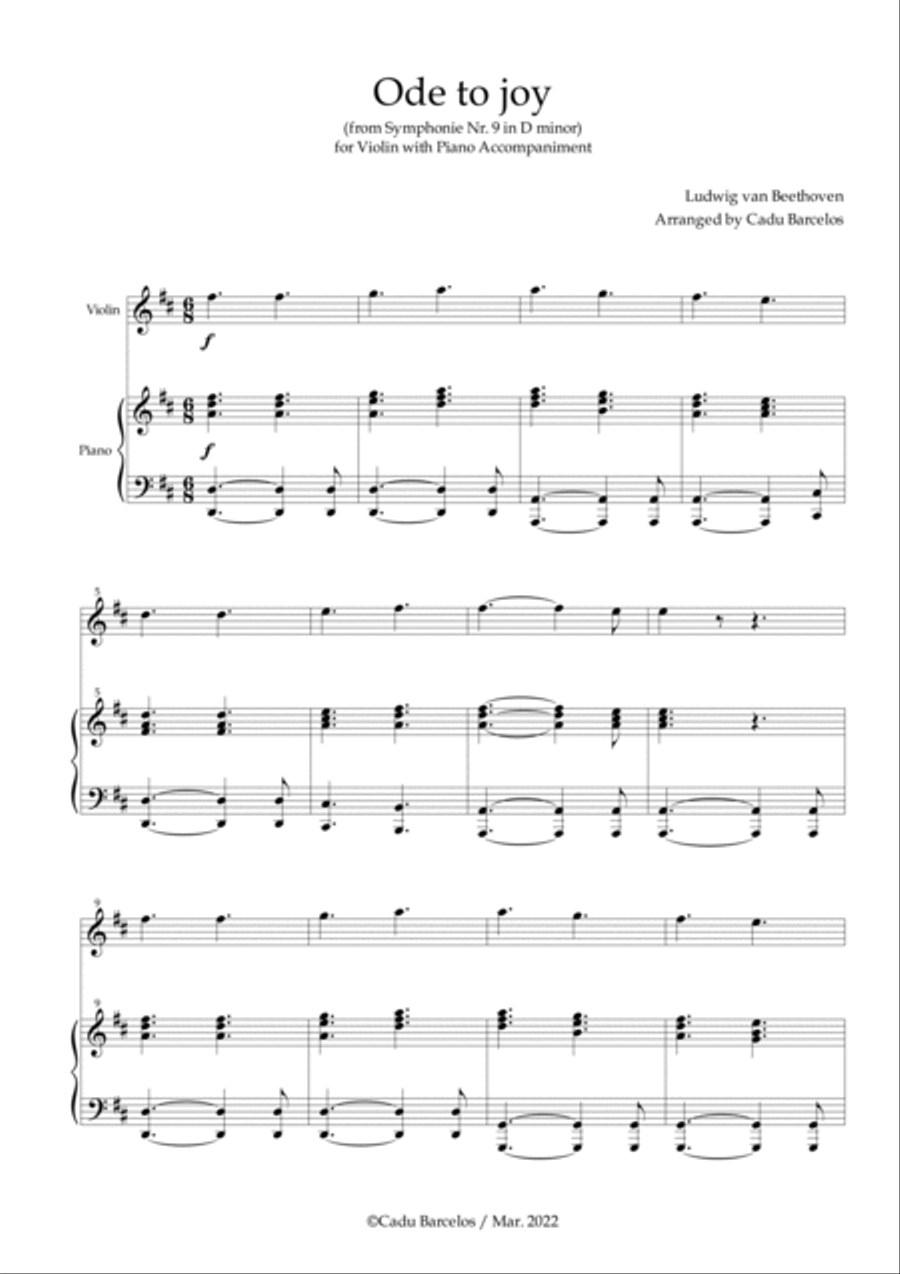 Ode to joy - Violin D Major (Easy piano and violin) Violin Solo scores gallery preview page 2