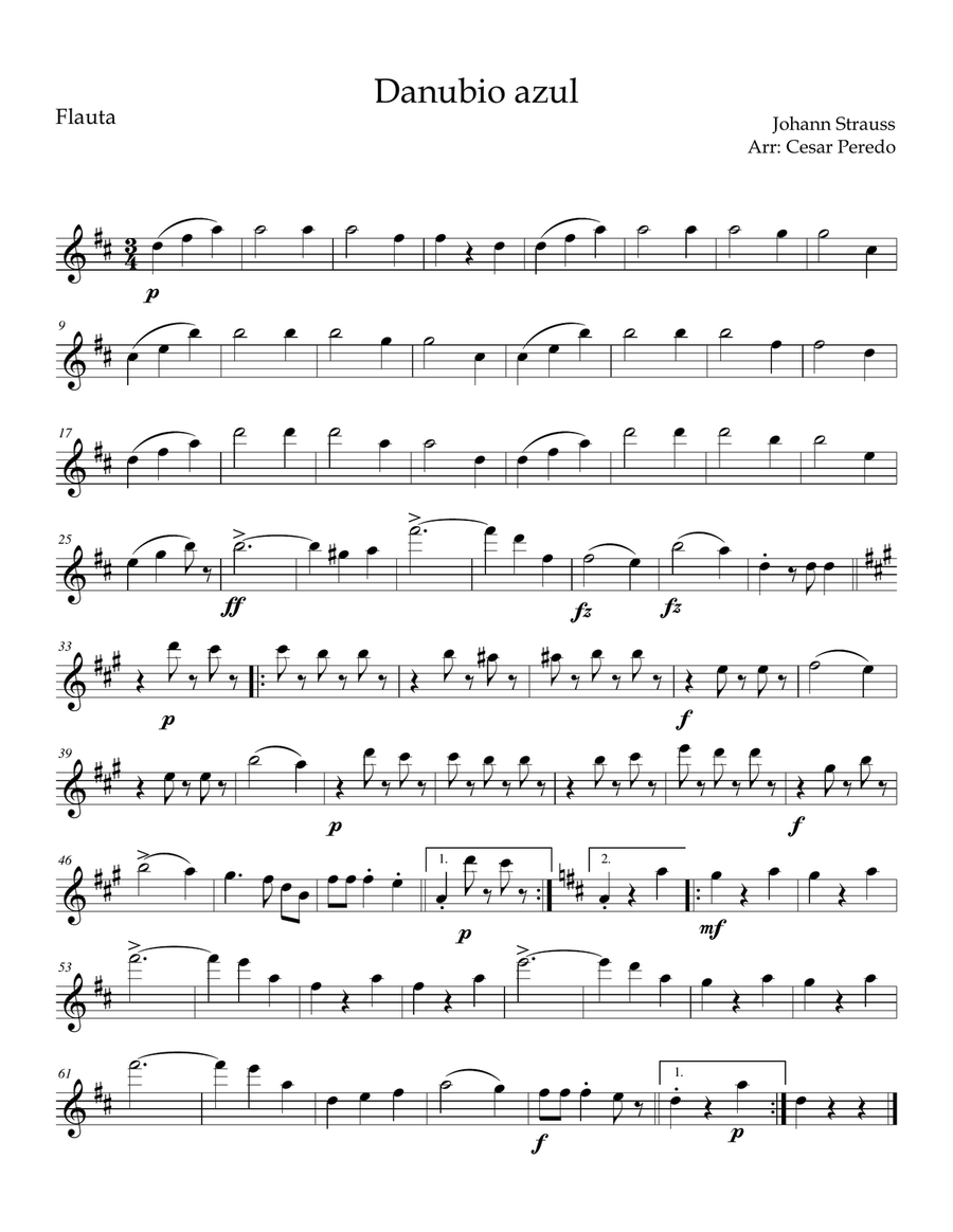 Danubio azul para flauta, violin y cello Small Ensemble scores gallery preview page 2