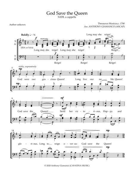 GOD SAVE THE QUEEN [SATB chorus, a cappella] image number null