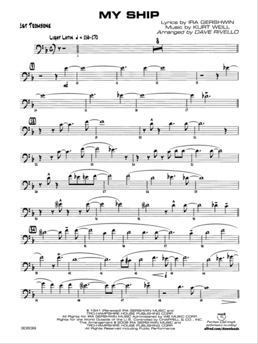 My Ship: 1st Trombone Jazz Ensemble scores gallery preview page 1