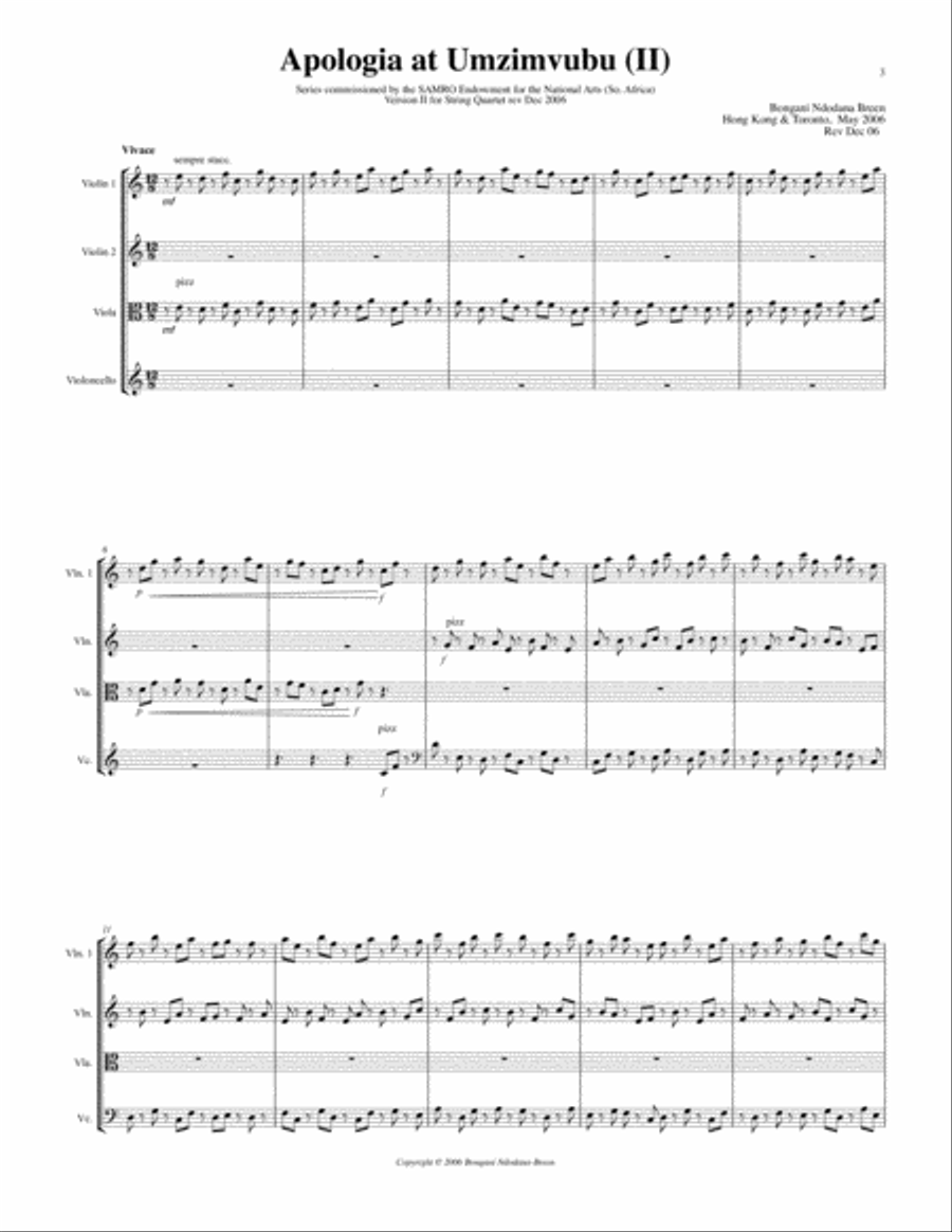 Apologia at Umzimvubu (String quartet) String Quartet scores gallery preview page 3