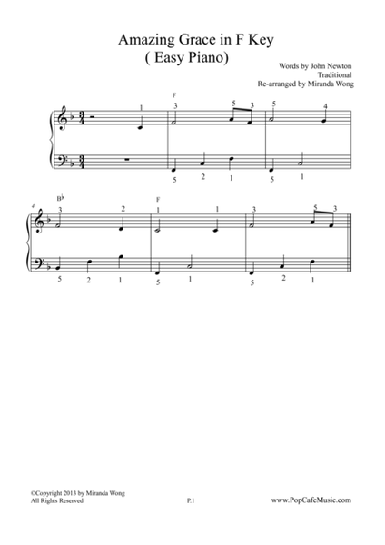 Amazing Grace in F Key - Easy Piano image number null