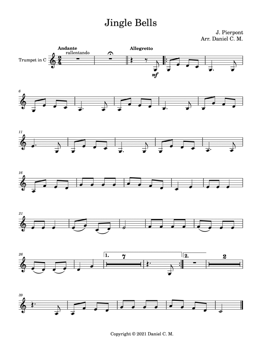 Jingle Bells for C trumpet and piano (easy) image number null