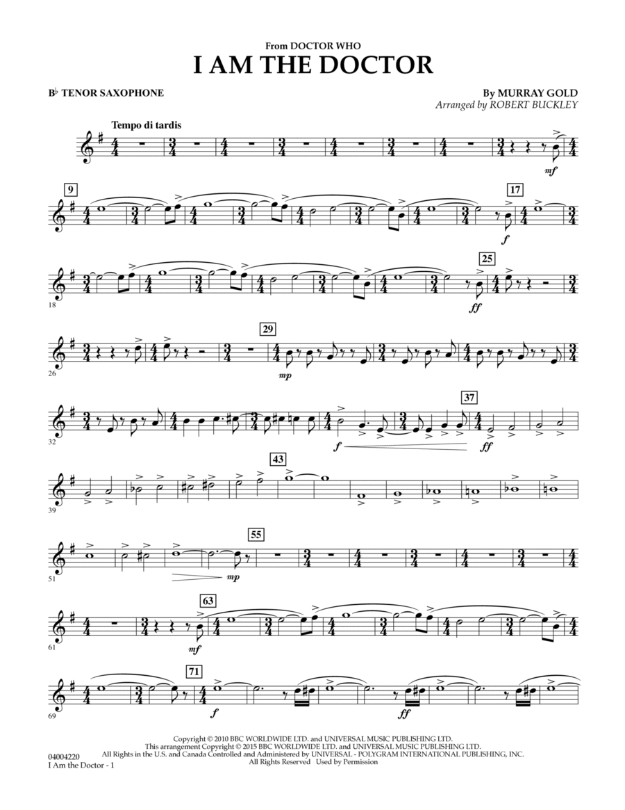 I Am the Doctor (from Doctor Who) - Bb Tenor Saxophone Tenor Saxophone scores gallery preview page 1