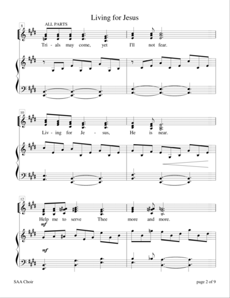Living for Jesus (for SAA choir with Piano Accompaniment) 3-Part scores gallery preview page 2