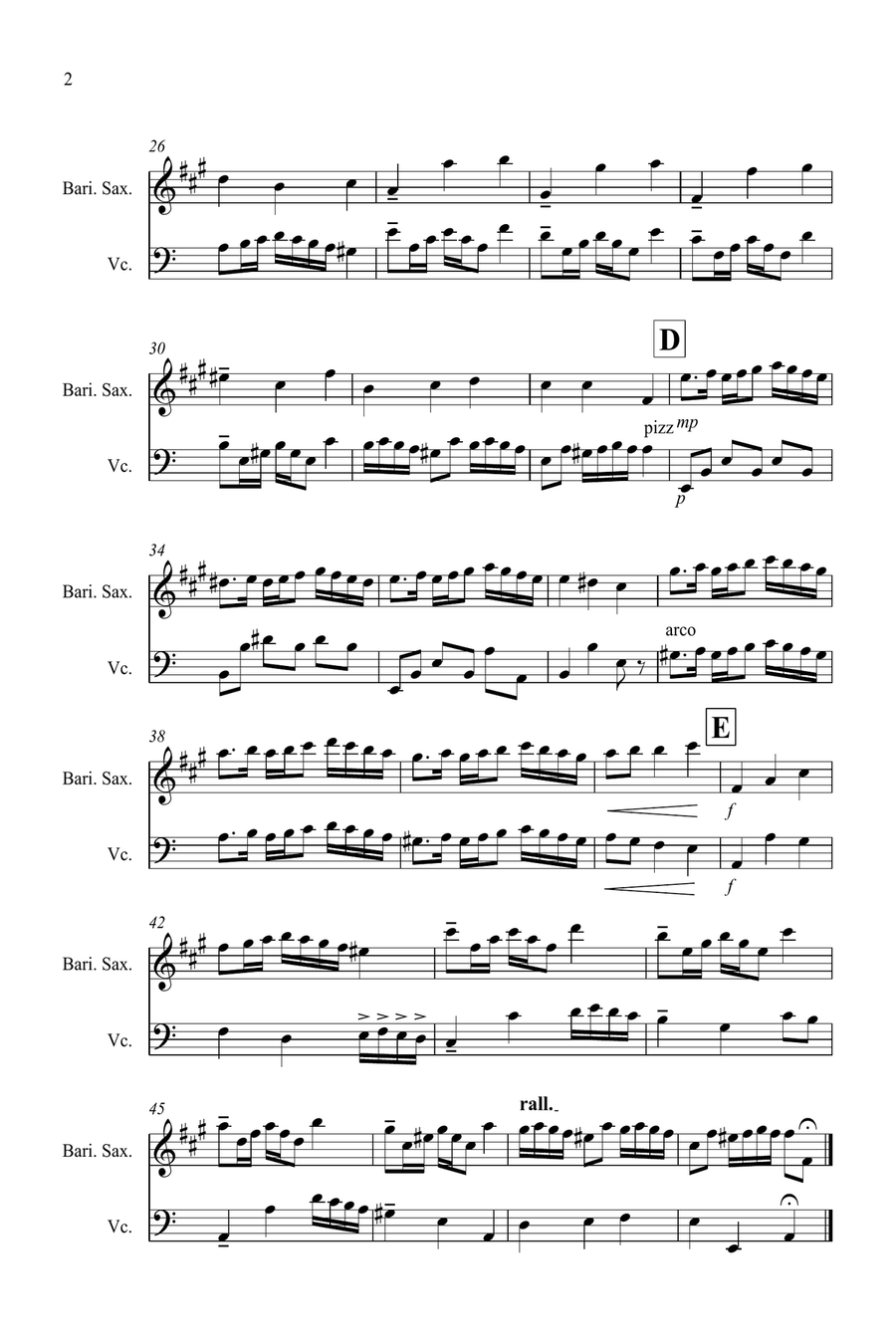 Rondeau (from Abdelazer) for Baritone Saxophone and Cello Duet Baritone Saxophone scores gallery preview page 2