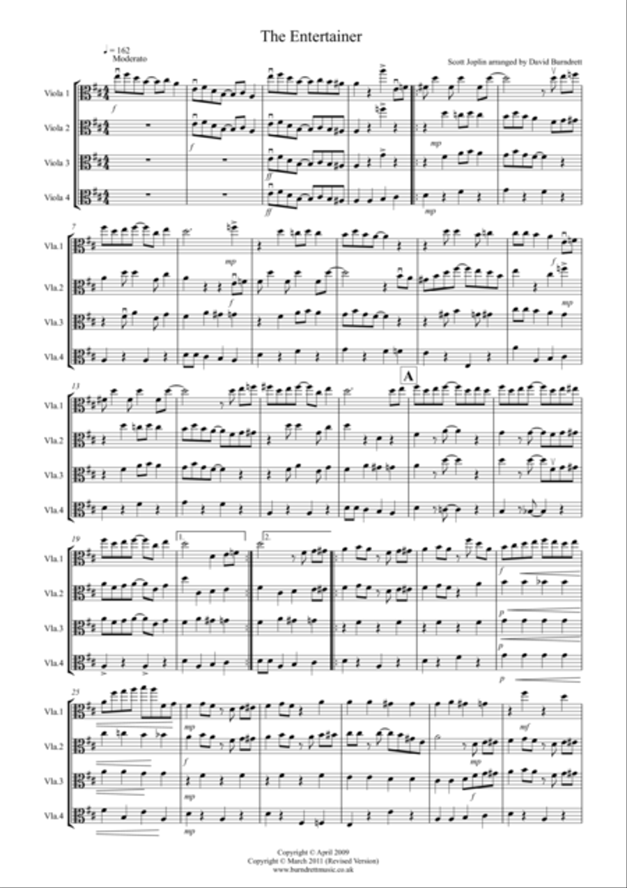 The Entertainer for Viola Quartet Viola Solo scores gallery preview page 1