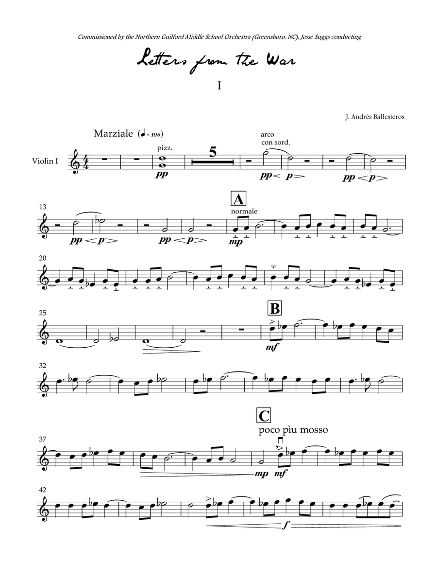 Letters from the War (parts) String Quartet scores gallery preview page 1
