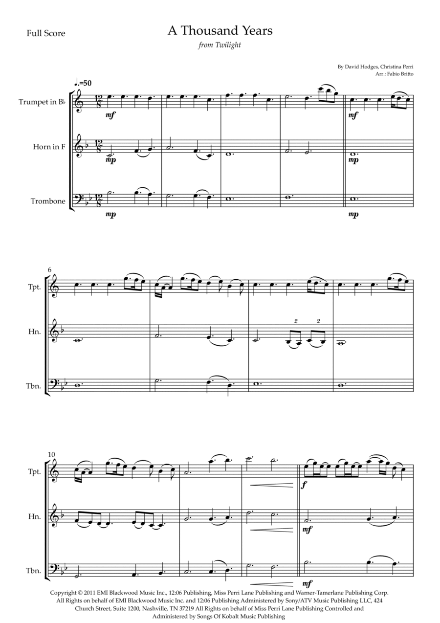 A Thousand Years Brass Ensemble scores gallery preview page 1