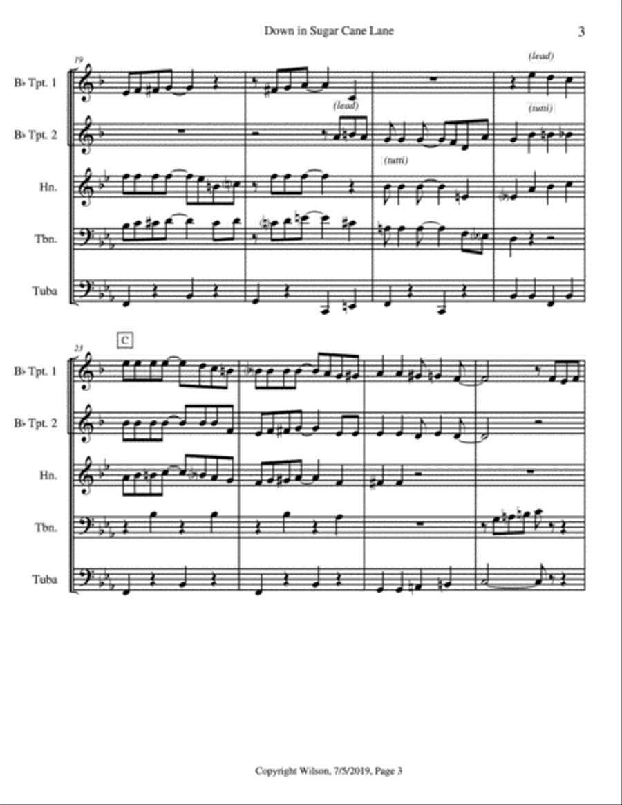 Down in Sugar Cane Lane Brass Quintet scores gallery preview page 4