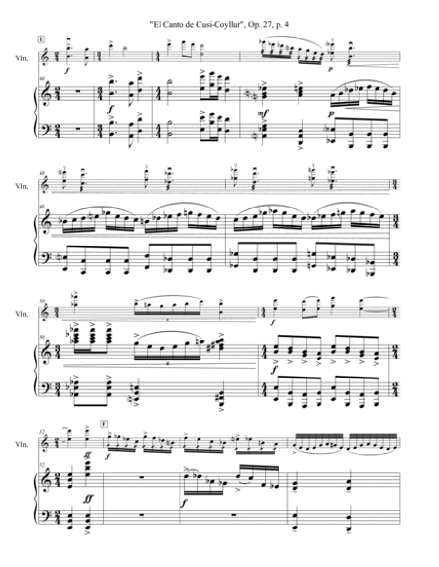 El Canto de Cusi-Coyllur, Op. 27 for violin and piano Chamber Music scores gallery preview page 4