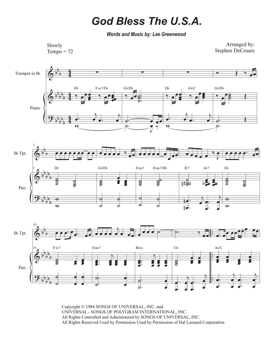 God Bless The U.S.A. God Bless The U.S.A. Trumpet Solo scores gallery preview page 1