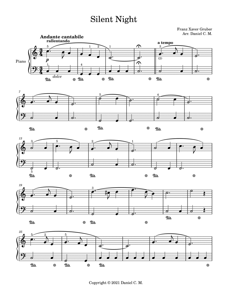 Silent Night for piano (beginners) Silent Night for piano (beginners) Easy Piano scores gallery preview page 1
