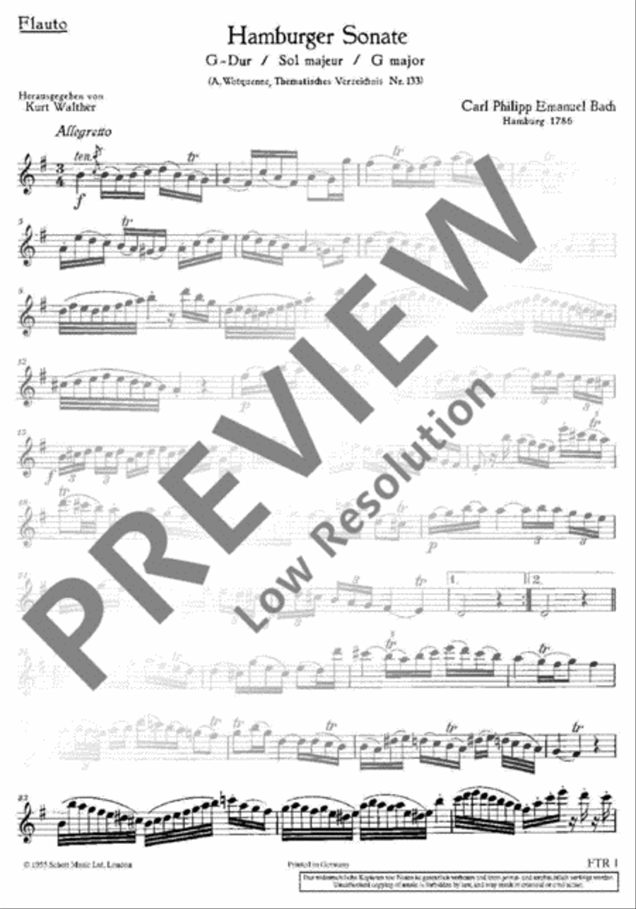 Hamburger Sonata G Major Flute scores gallery preview page 12