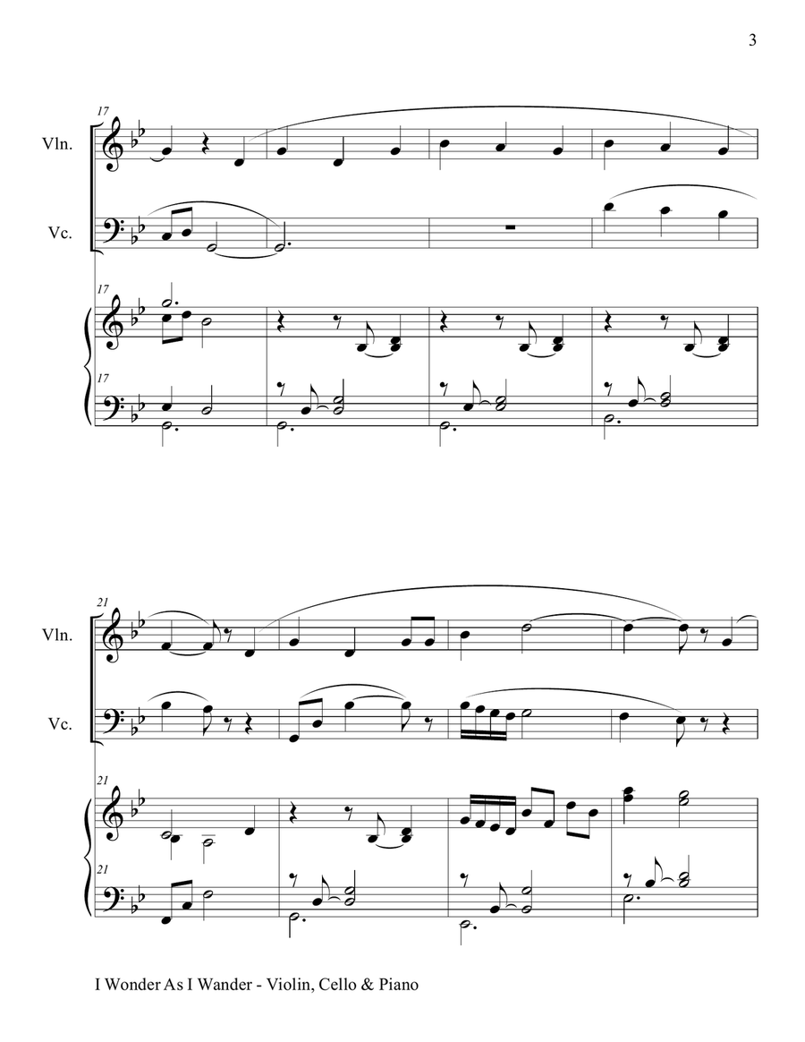I Wonder As I Wander Piano Trio scores gallery preview page 4