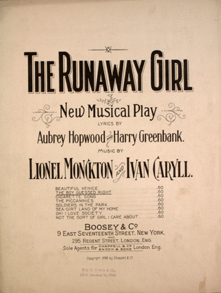 The Runaway Girl. New Musical Play. The Boy Guessed Right