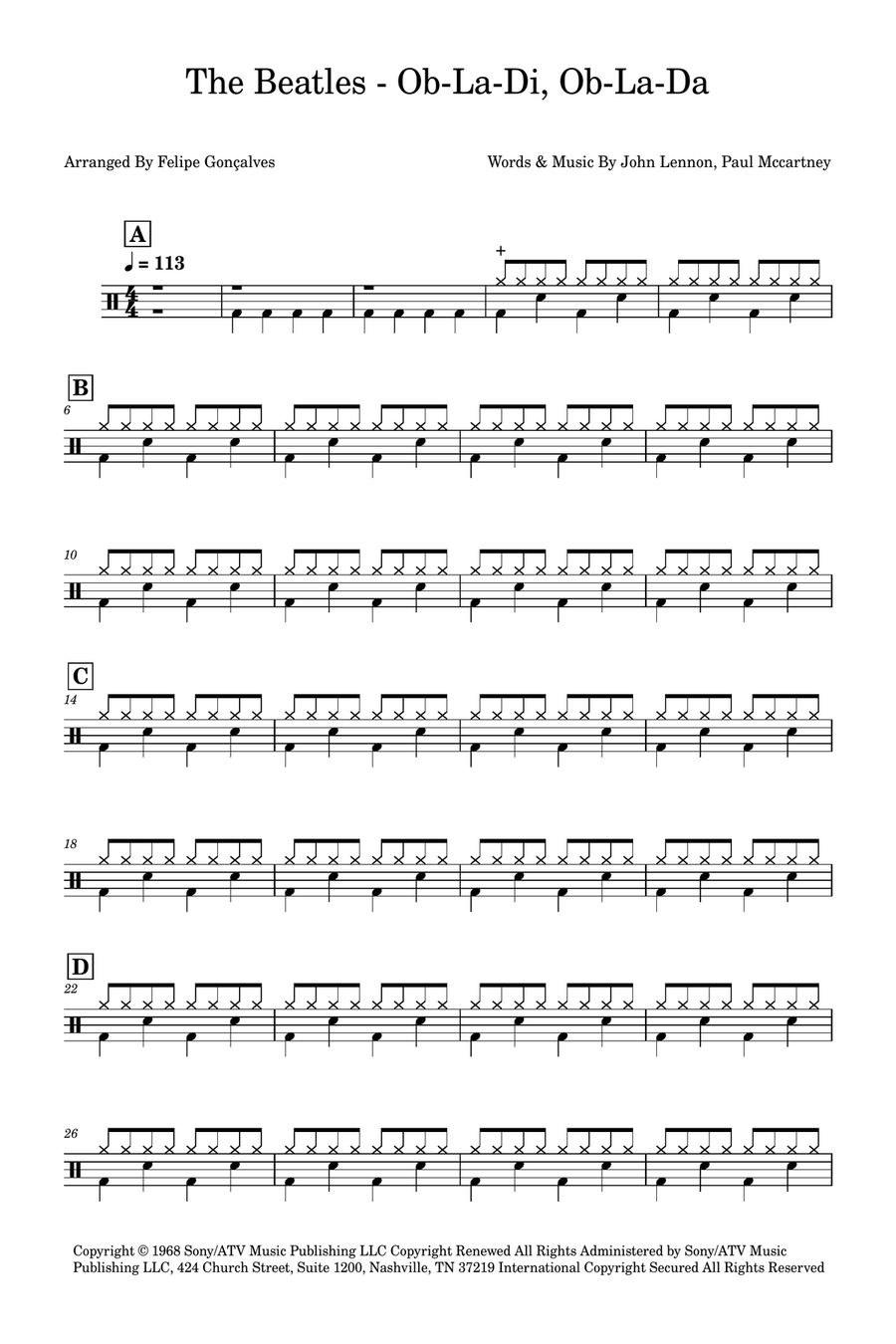 Ob-La-Di, Ob-La-Da Ob-La-Di, Ob-La-Da Drum Set scores gallery preview page 1