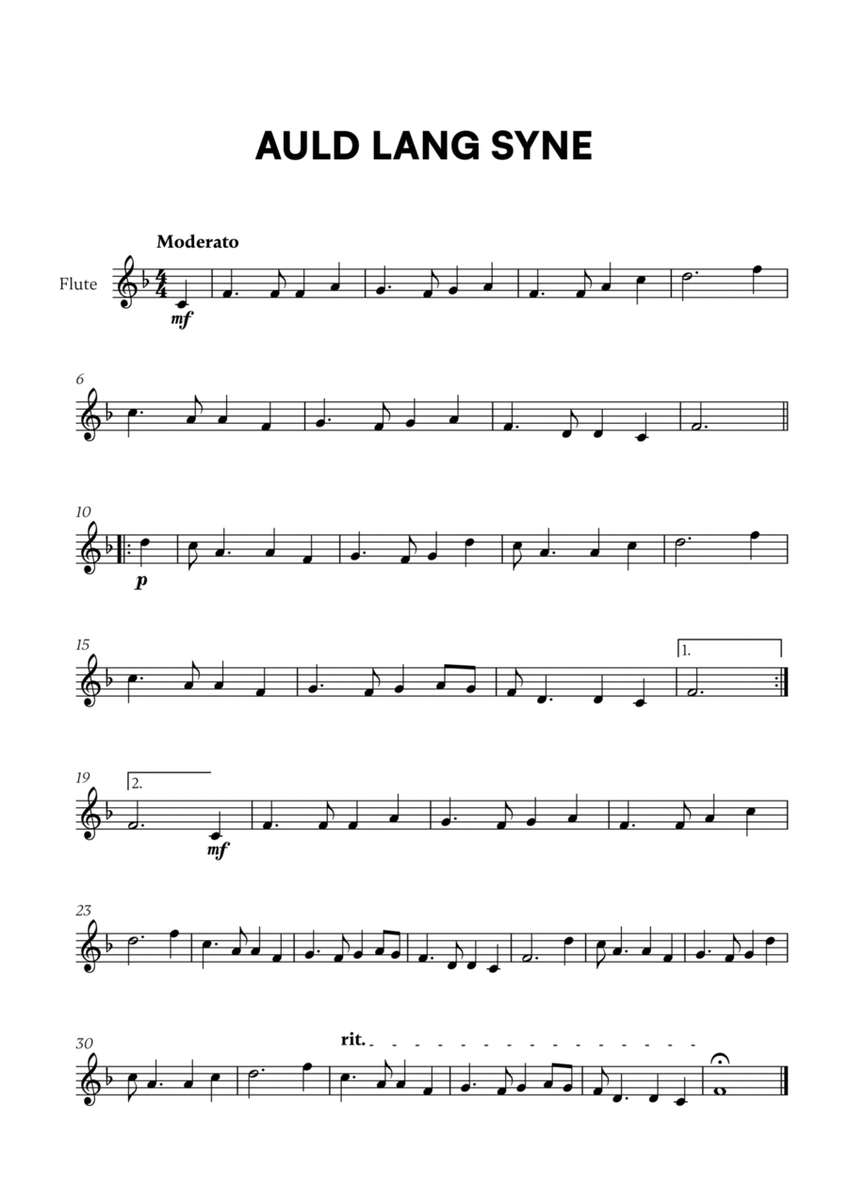 Traditional - Auld Lang Syne for Flute Solo image number null