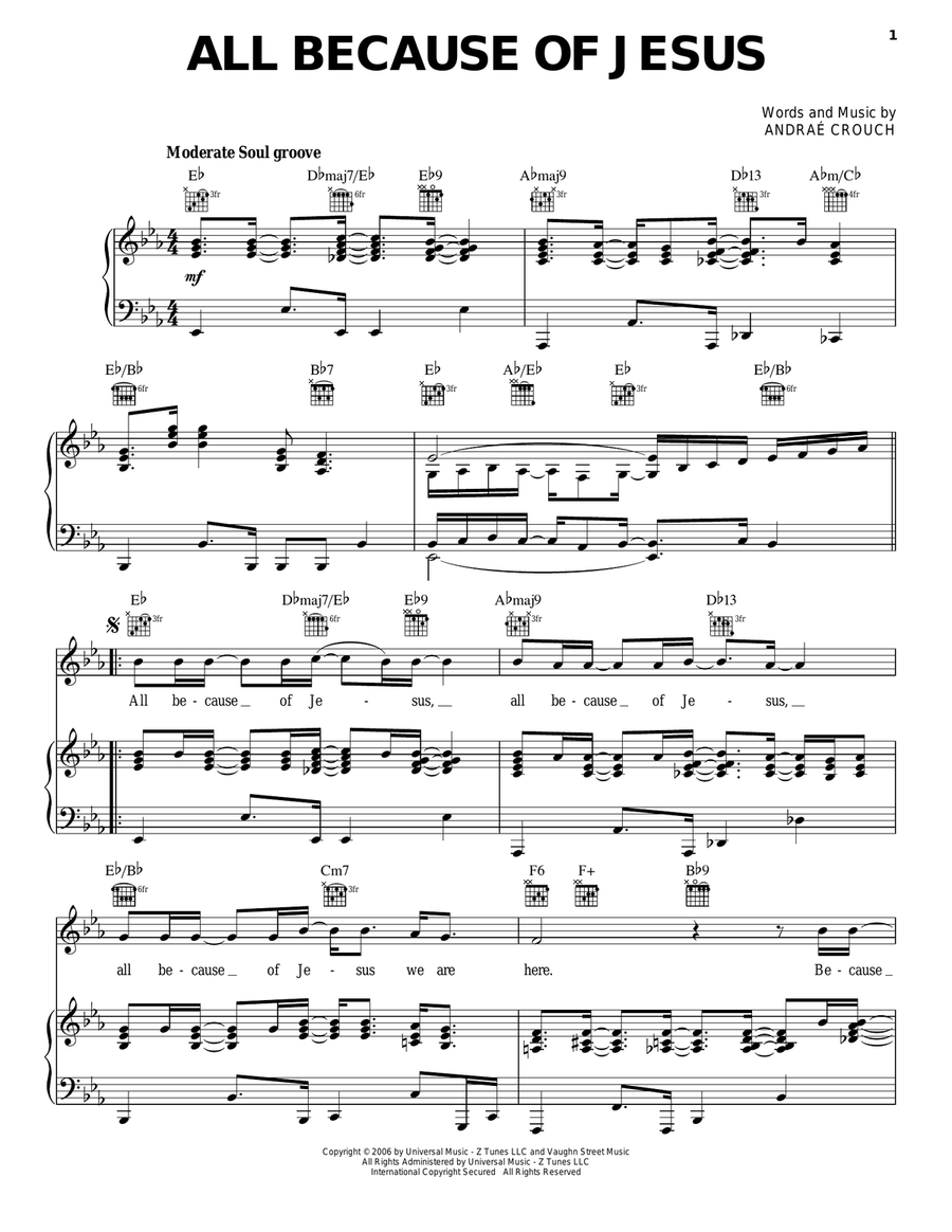 All Because Of Jesus All Because Of Jesus Piano, Vocal, Guitar scores gallery preview page 1