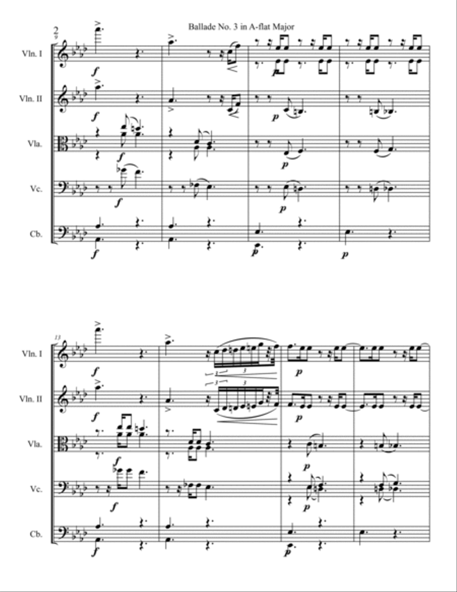 Ballade No. 3 in A-Flat Major String Orchestra scores gallery preview page 2
