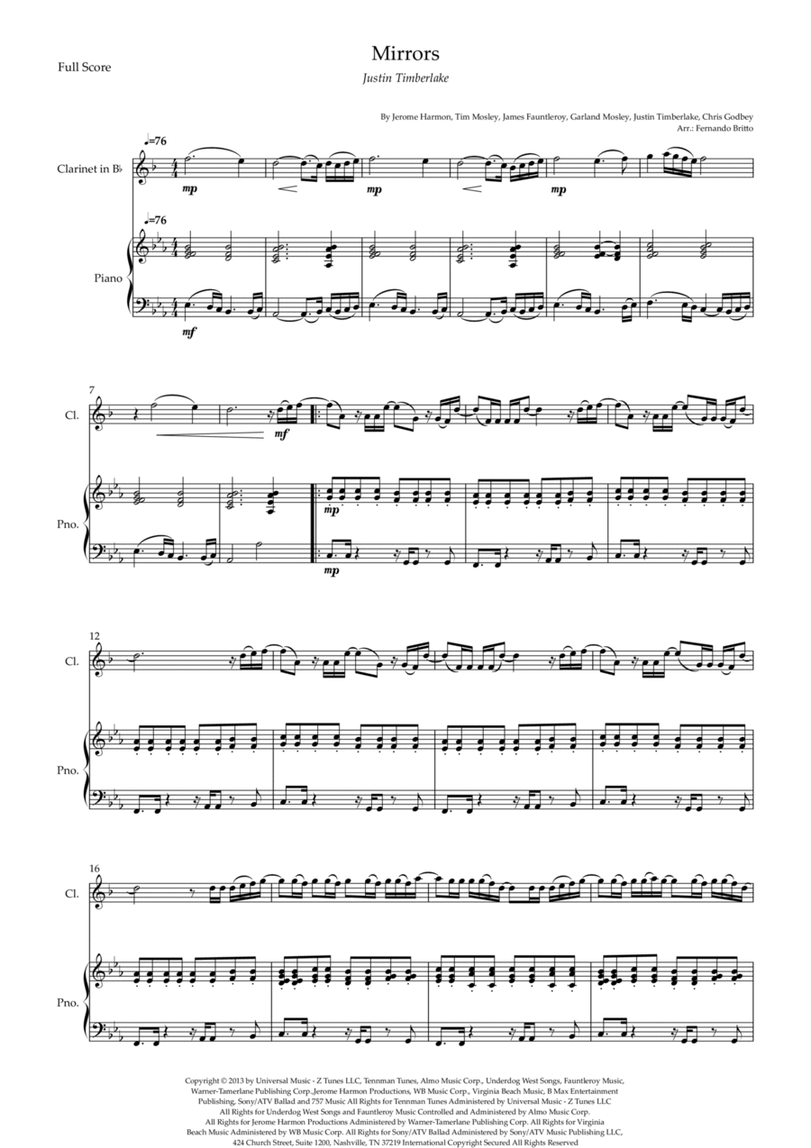 Mirrors Mirrors Clarinet Solo scores gallery preview page 1