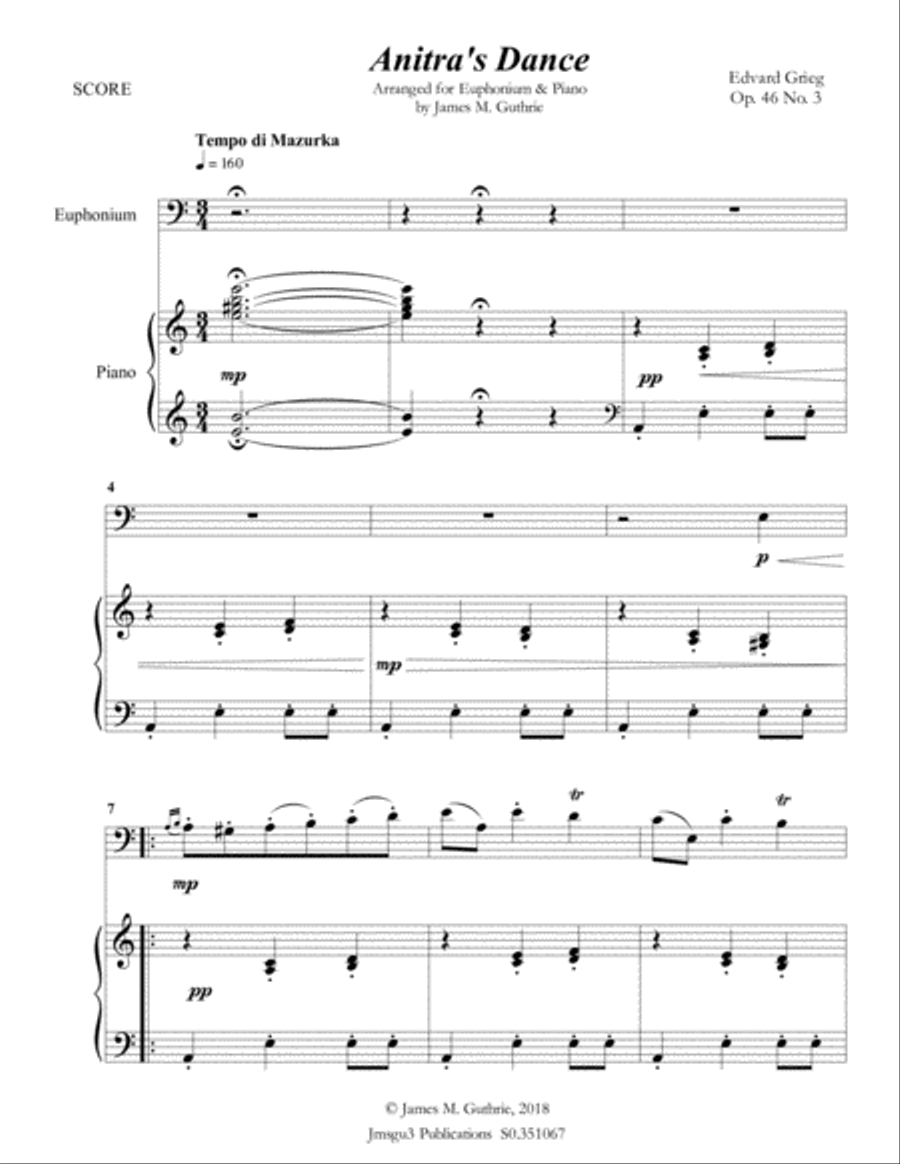Grieg: Anitra's Dance from Peer Gynt Suite for Euphonium & Piano Euphonium scores gallery preview page 2