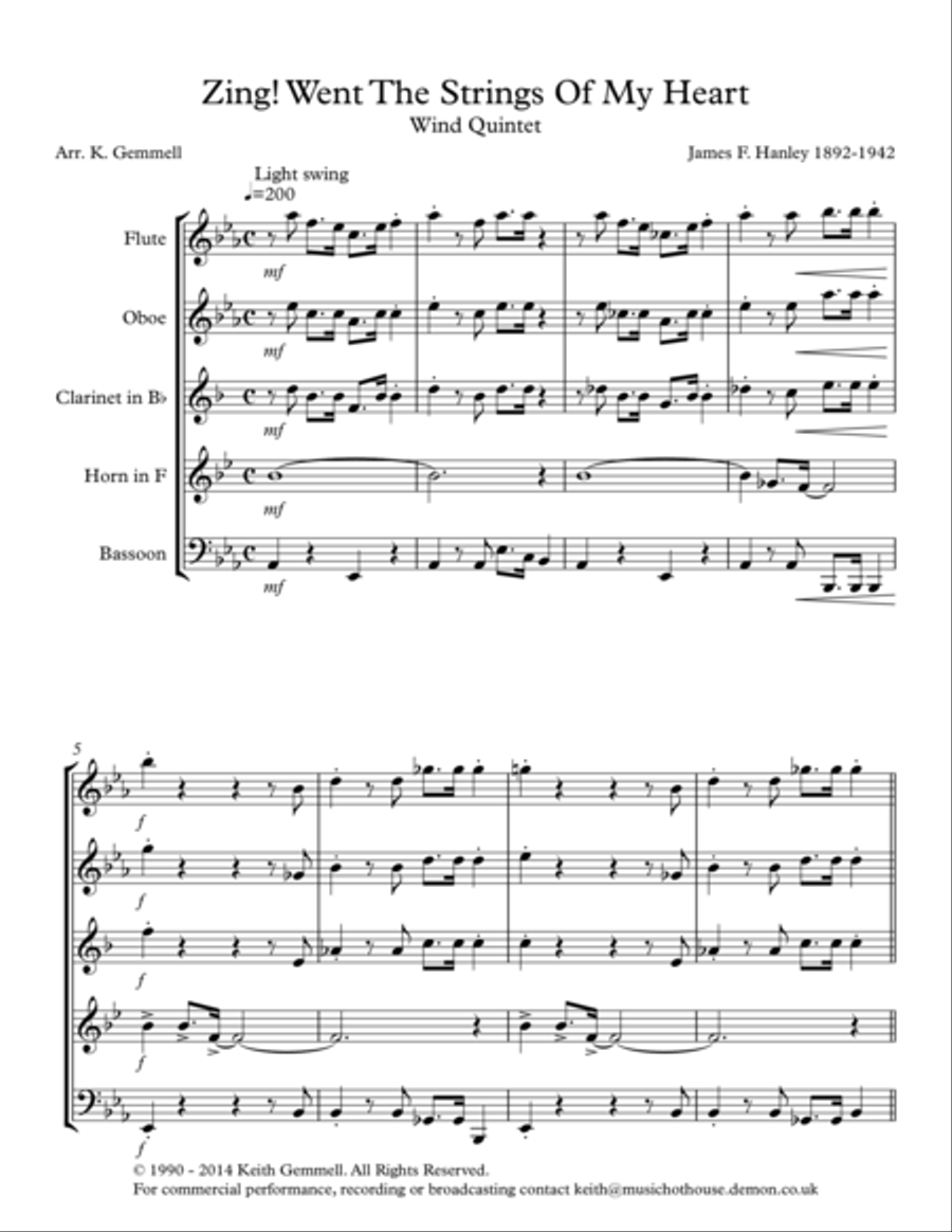 Zing! Went The Strings Of My Heart - Wind Quintet Woodwind Quintet scores gallery preview page 1