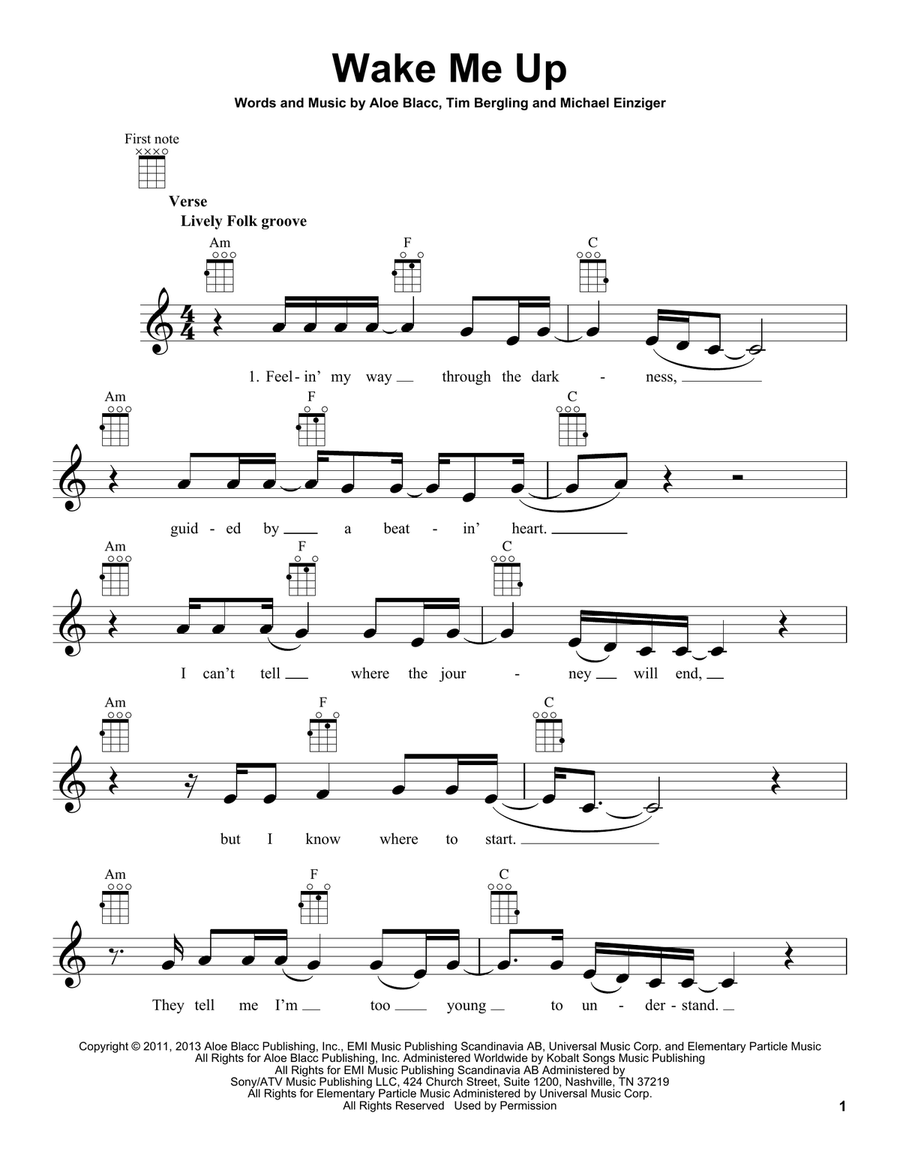 Wake Me Up Wake Me Up Ukulele scores gallery preview page 1