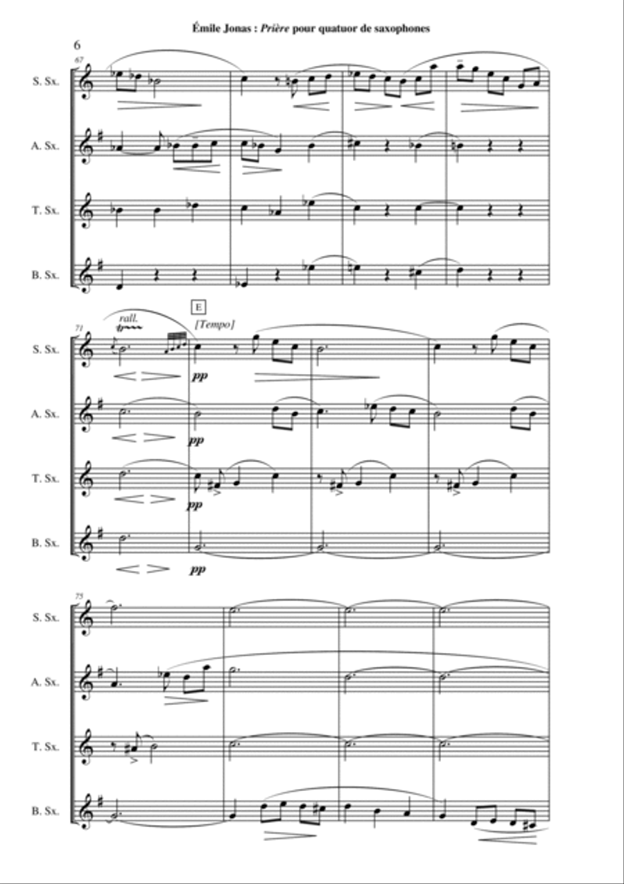 Emile Jonas: Prière for SATB saxophone quartet