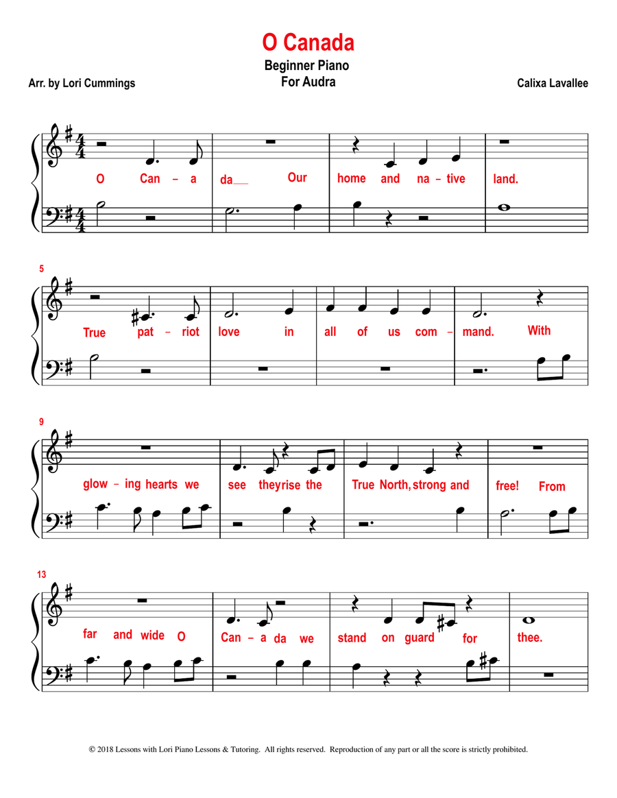 O Canada Piano Method scores gallery preview page 1