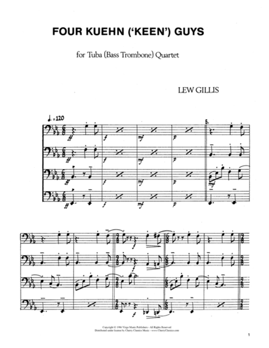 Four Kuehn (Keen) Guys for Tuba Quartet or Bass Trombone Quartet Trombone Quartet scores gallery preview page 3