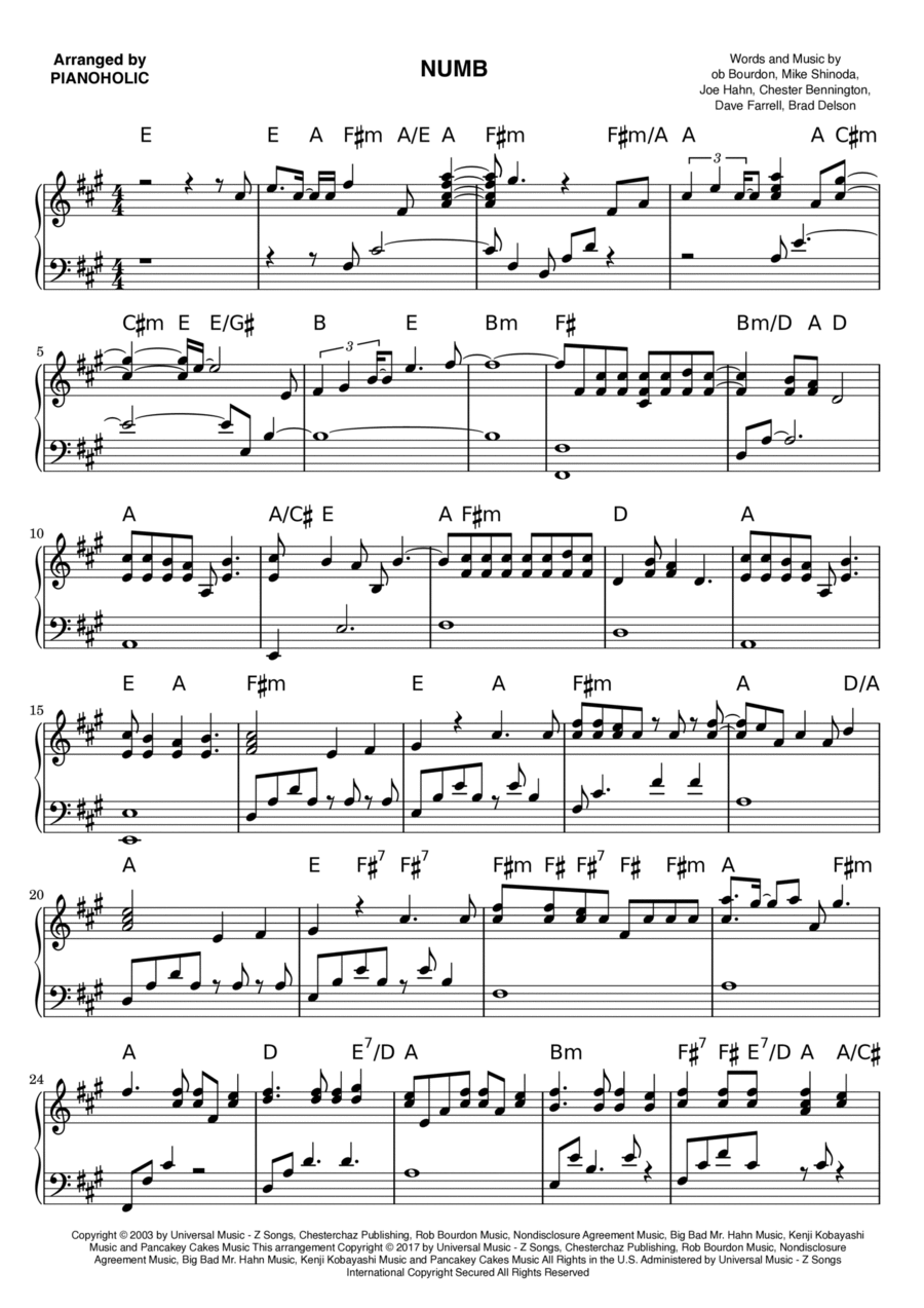 Numb Easy Piano scores gallery preview page 1