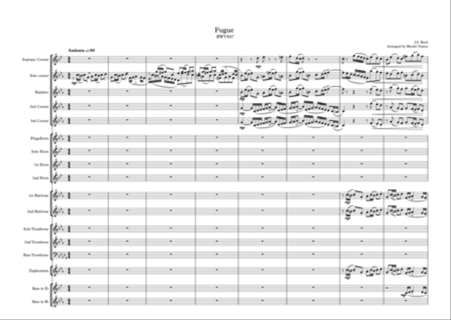 Book cover for Bach BWV847 - Fugue in C Minor. Brass band arrangement.