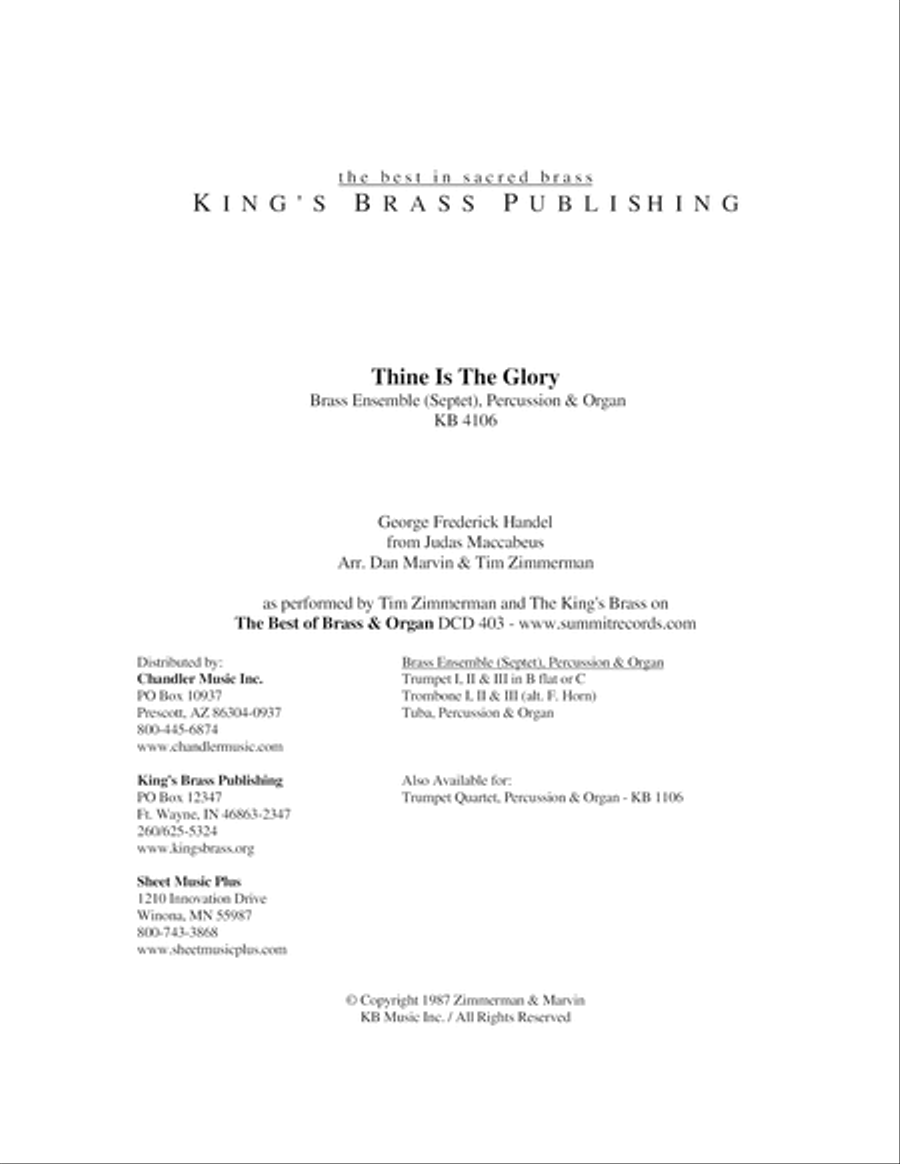 Thine Is The Glory from Judas Maccabeus (for Brass Septet, Percussion & Organ) Large Ensemble scores gallery preview page 2