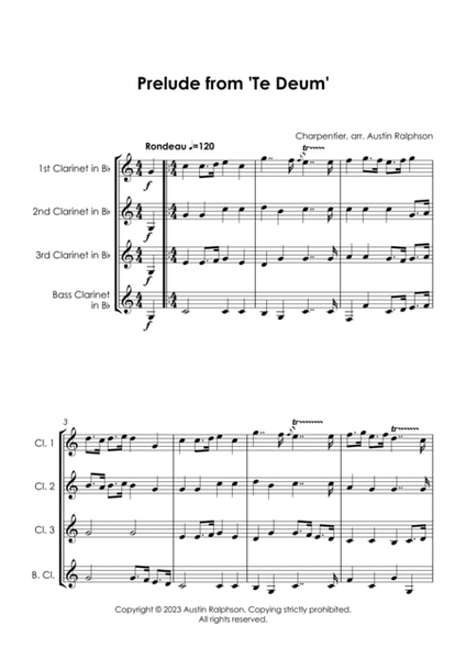Prelude (Rondeau) from Te Deum - clarinet quartet image number null