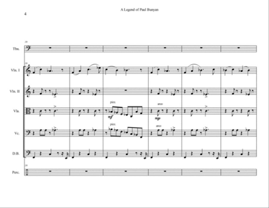 A Legend of Paul Bunyan (Quasi-Concerto for Trombone, Narrator and String Orchestra) String Orchestra scores gallery preview page 6
