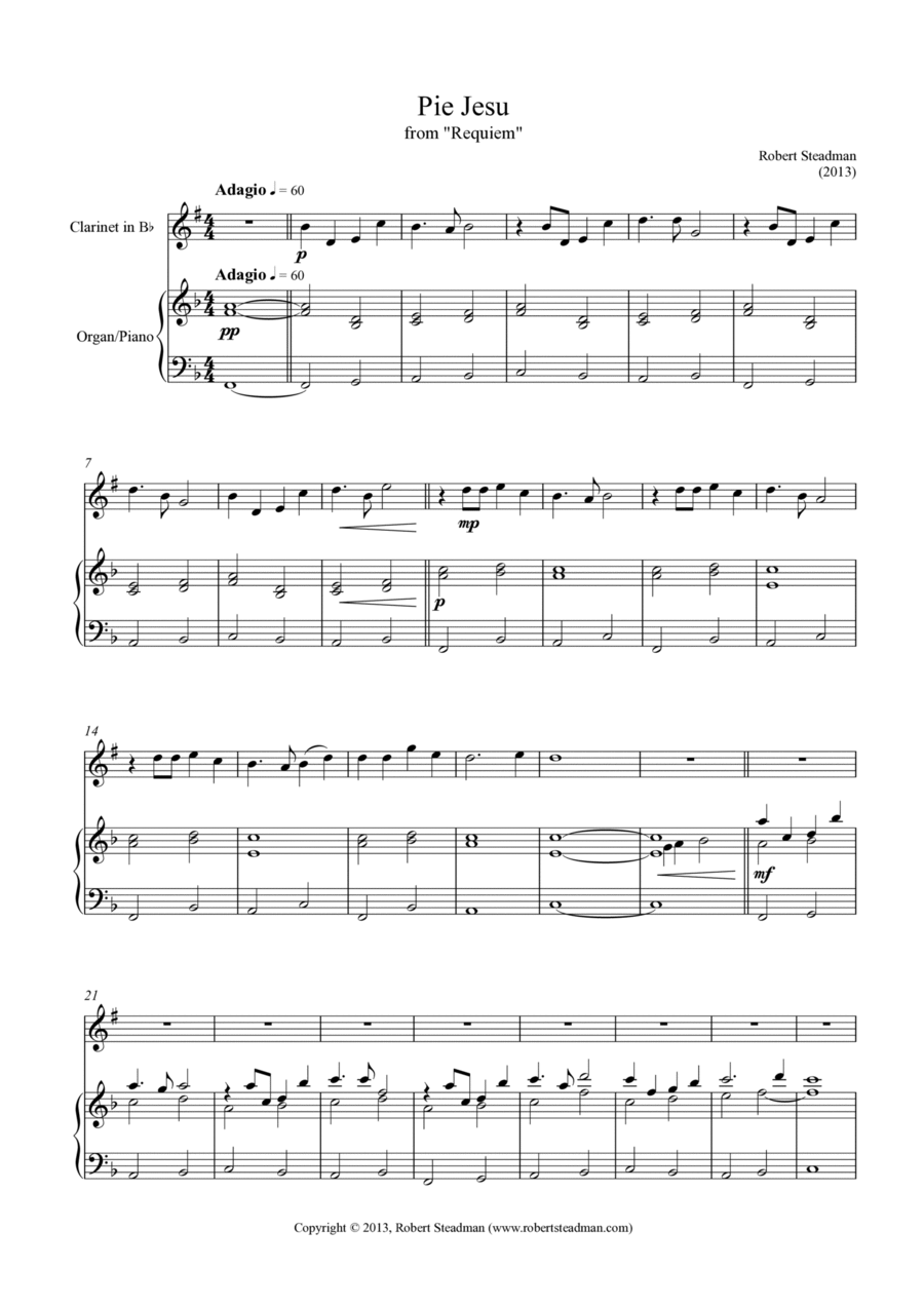 Pie Jesu (from Robert Steadman's 'Requiem') - for clarinet and piano Clarinet Solo scores gallery preview page 1