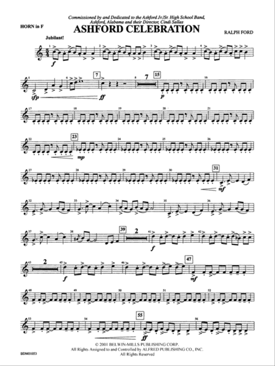 Ashford Celebration: 1st F Horn Concert Band scores gallery preview page 1