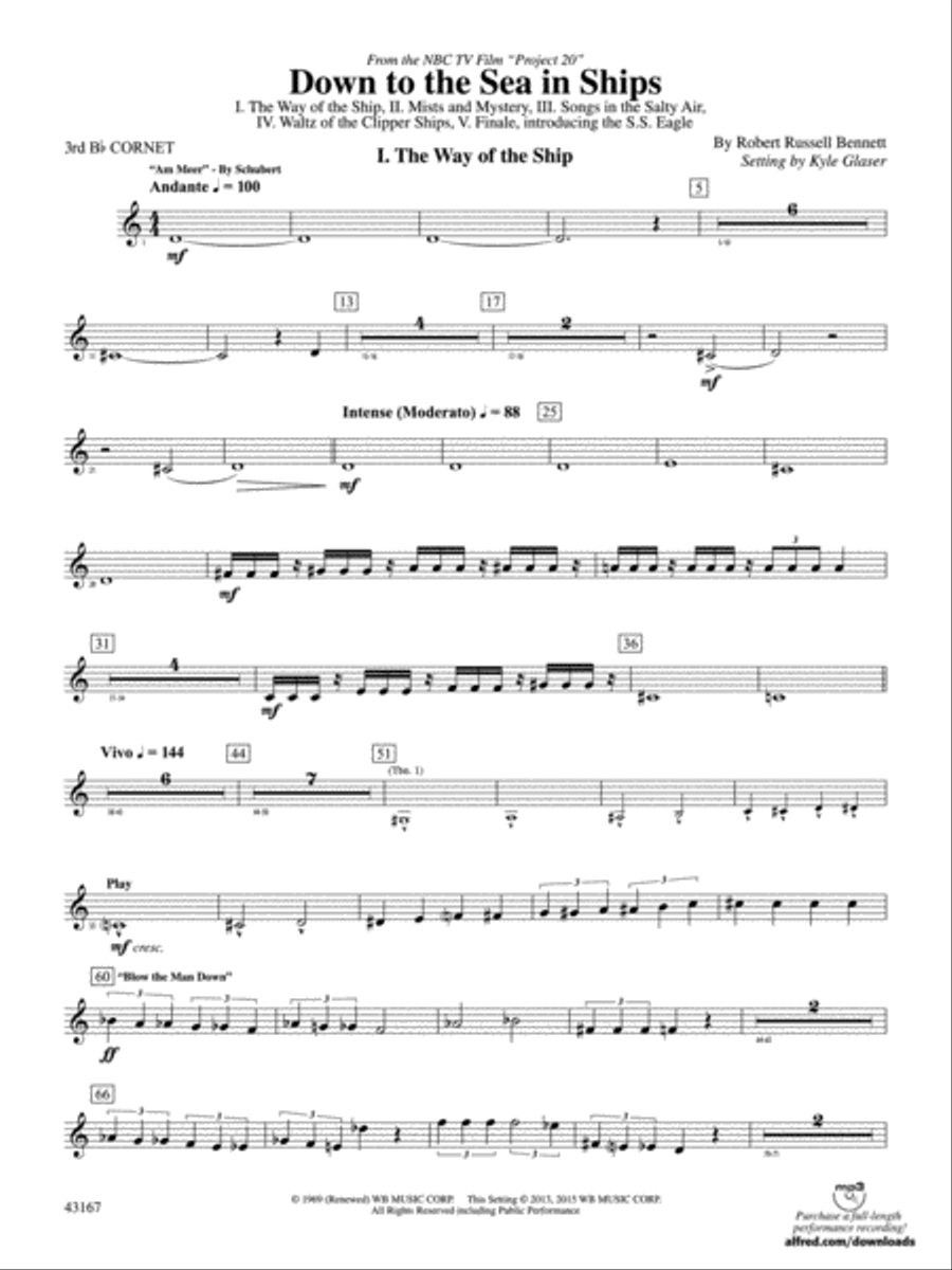 Down to the Sea in Ships (from the NBC TV Film Project 20): 3rd B-flat Cornet Concert Band scores gallery preview page 1