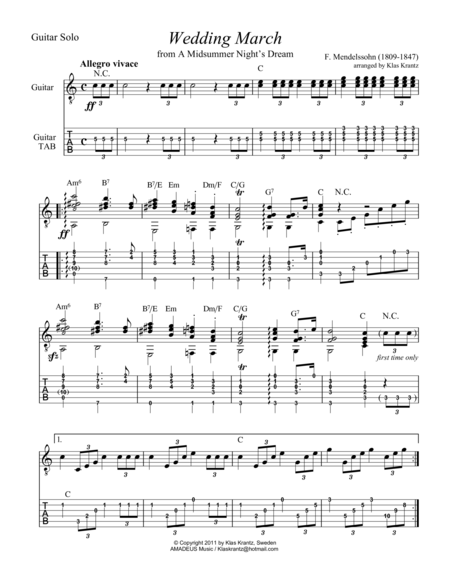Wedding March for guitar solo (+TAB) image number null