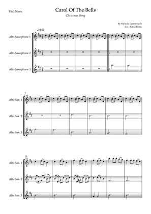 Carol Of The Bells (Christmas Song) for Alto Saxophone Trio (D Minor)