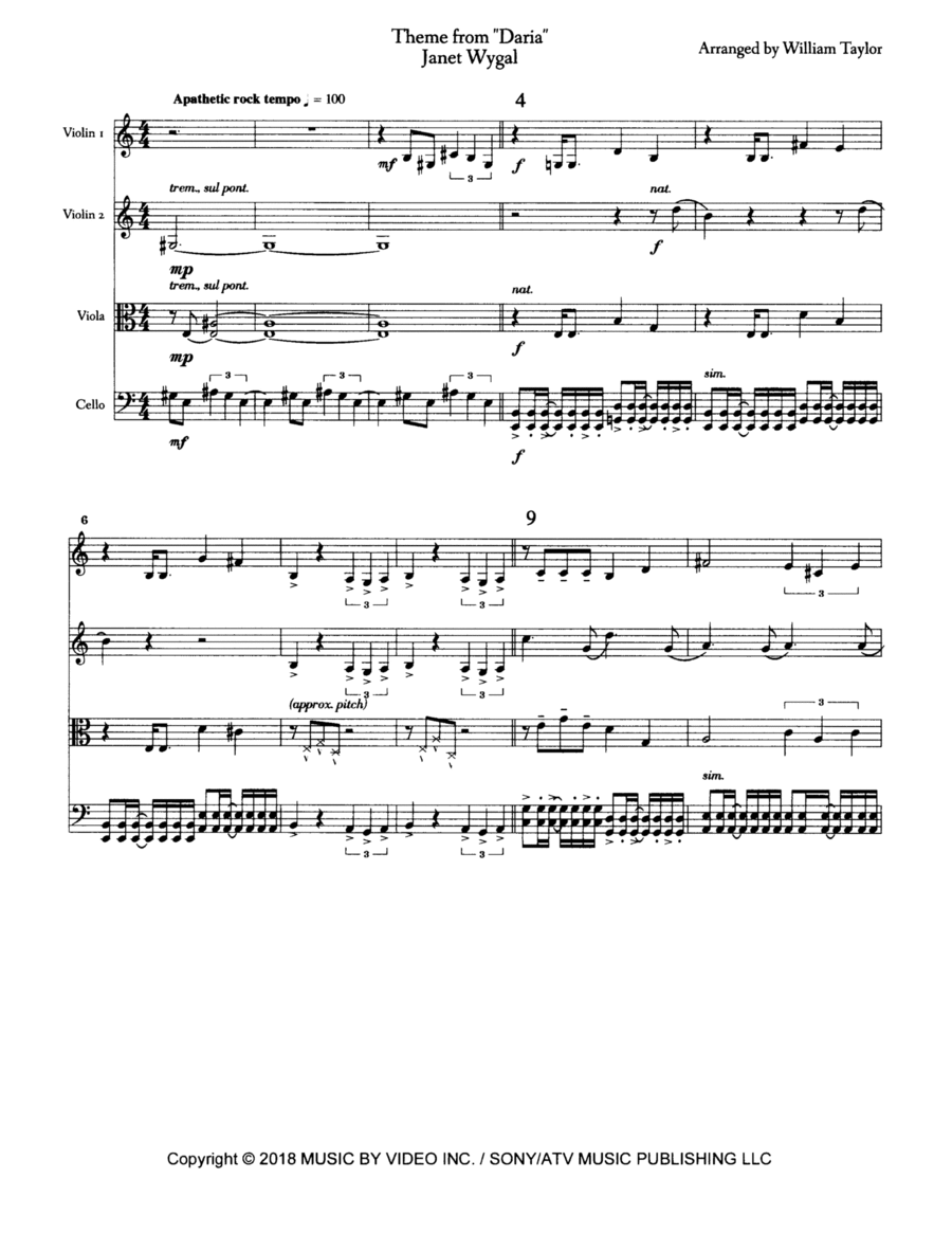 Daria - Theme String Quartet scores gallery preview page 1