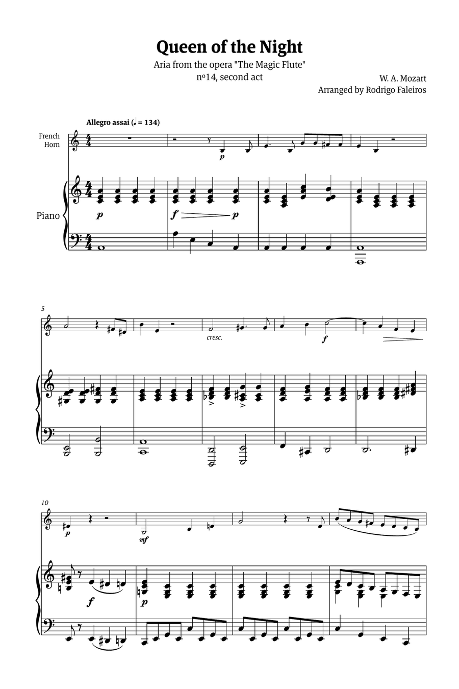 Queen of the Night - for solo french horn (with piano) Chamber Music scores gallery preview page 1