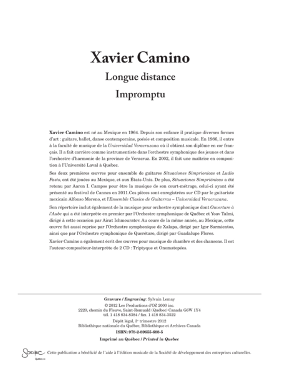Longue distance / Impromptu Classical Guitar scores gallery preview page 1