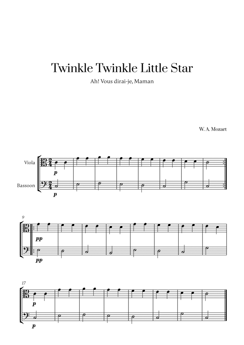 W. A. Mozart - Twinkle Twinkle Little Star for Viola and Bassoon image number null