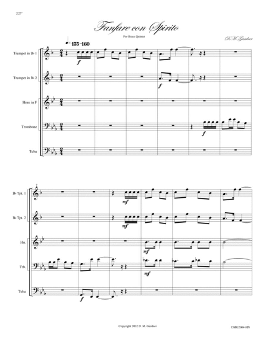 Fanfare con Spirito for Brass Quintet (2 Bb Trpts, Horn in F, Trombone & Tuba) Brass Quintet scores gallery preview page 2
