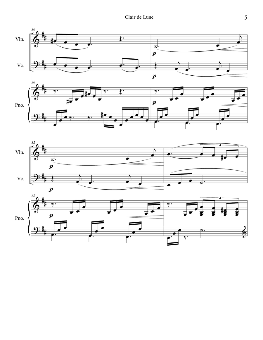 Clair de Lune (Violin and Cello Duet) with piano accompaniment Piano Trio scores gallery preview page 5